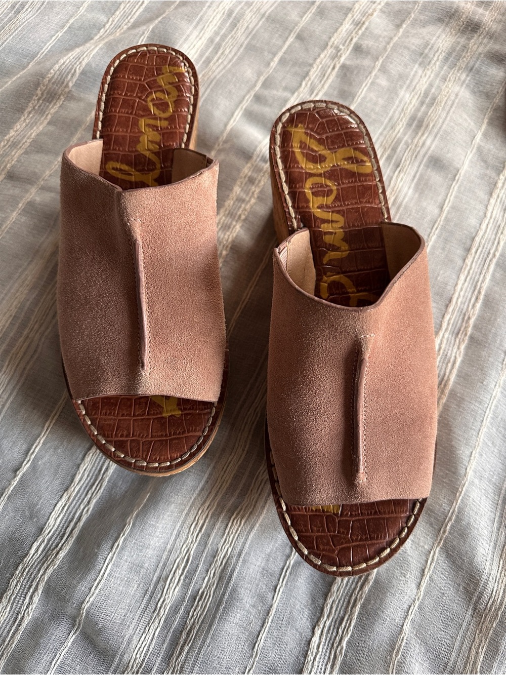 Sam Edelman Ranger Beige Suede Wedge Mules | 10